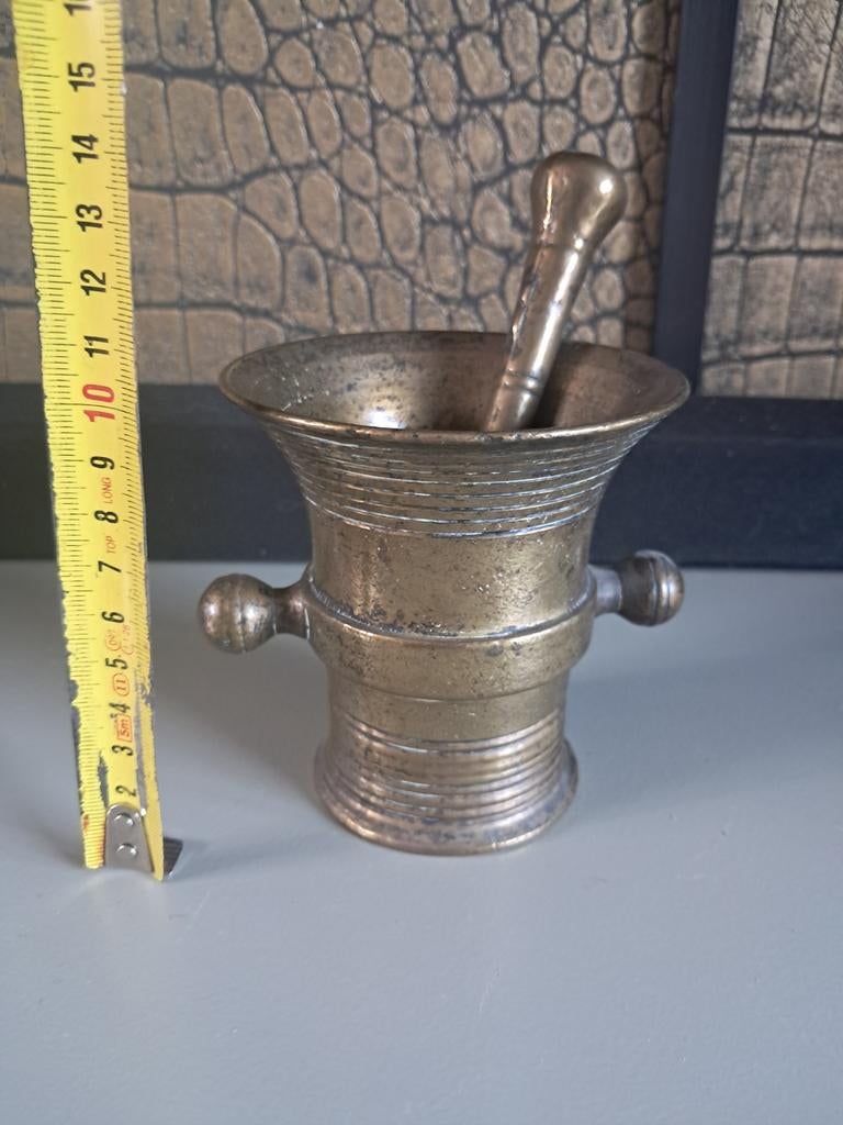 Antieke bronzen apothekers vijzel met stamper, Ophalen of Verzenden