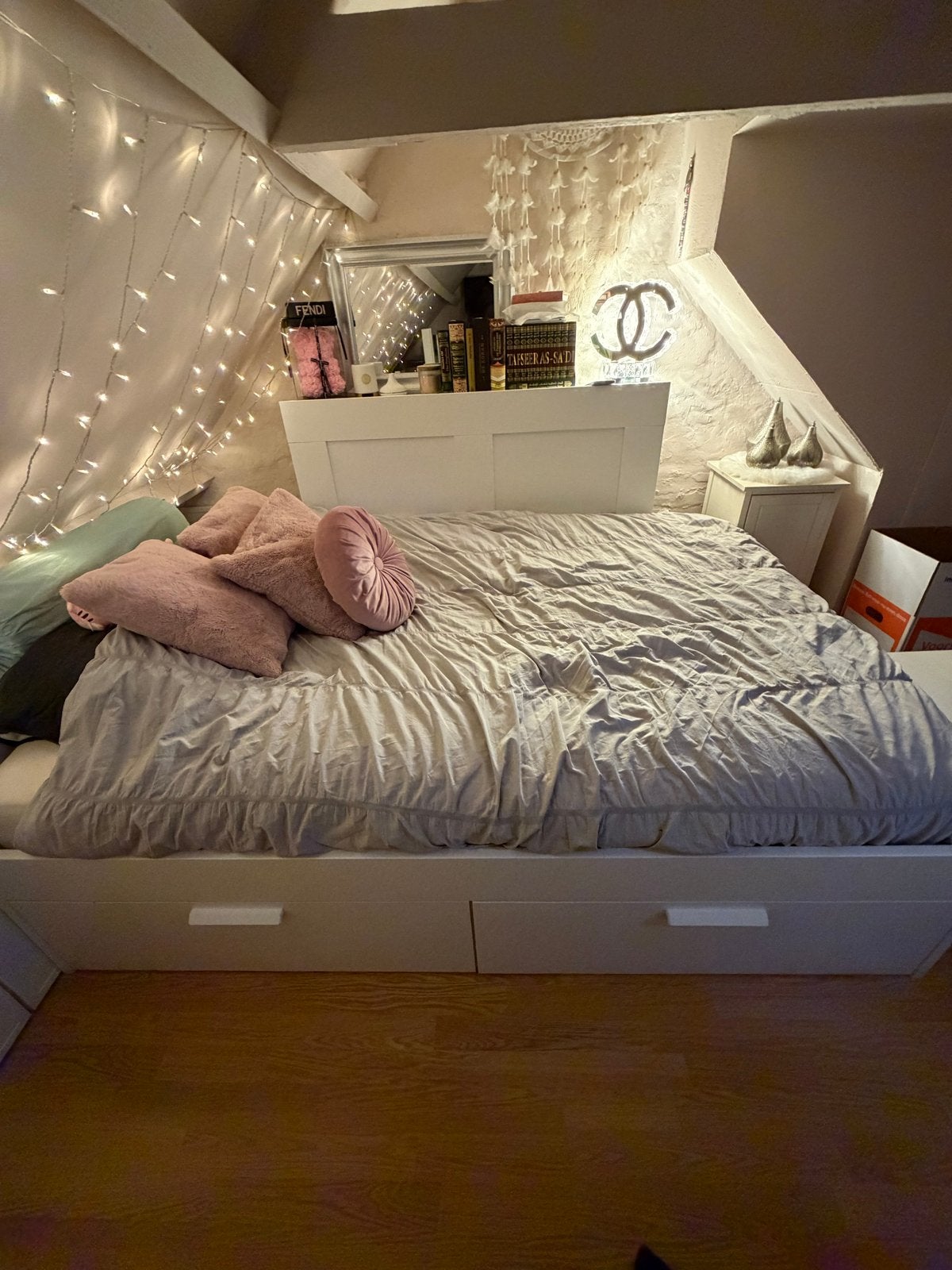 IKEA Brimnes bed met opbergruimte - Verkoop wegens verhuizin, Ophalen, Gebruikt, Wit, Tweepersoons