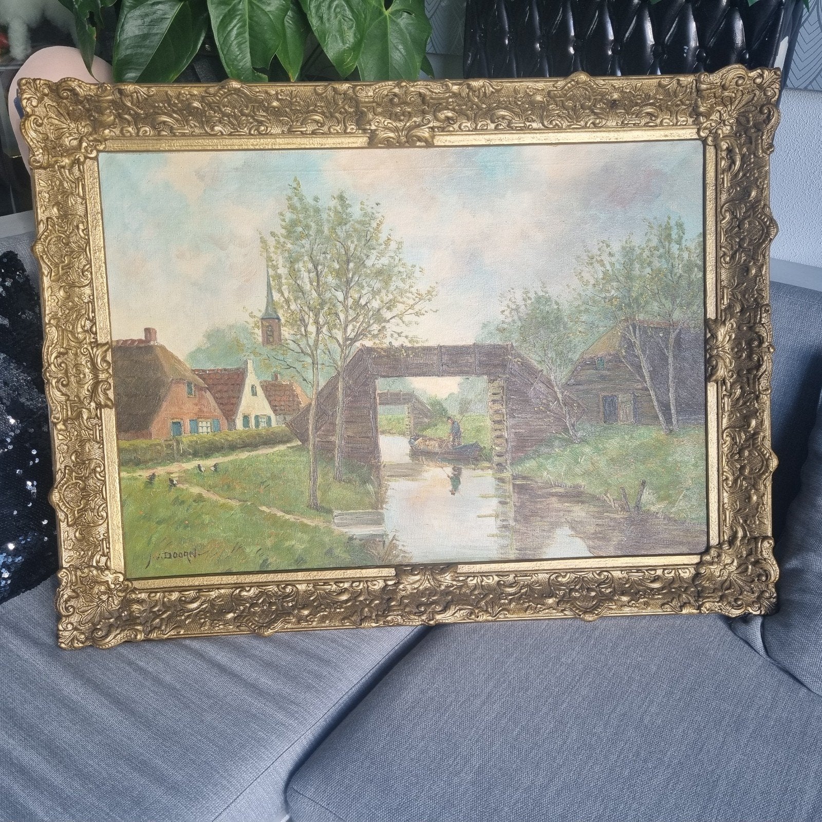 Jan Pieter Cornelis van Doorn - Hollands polderlandschap, Antiek en Kunst, Ophalen, Doek, Realistisch, Landschap