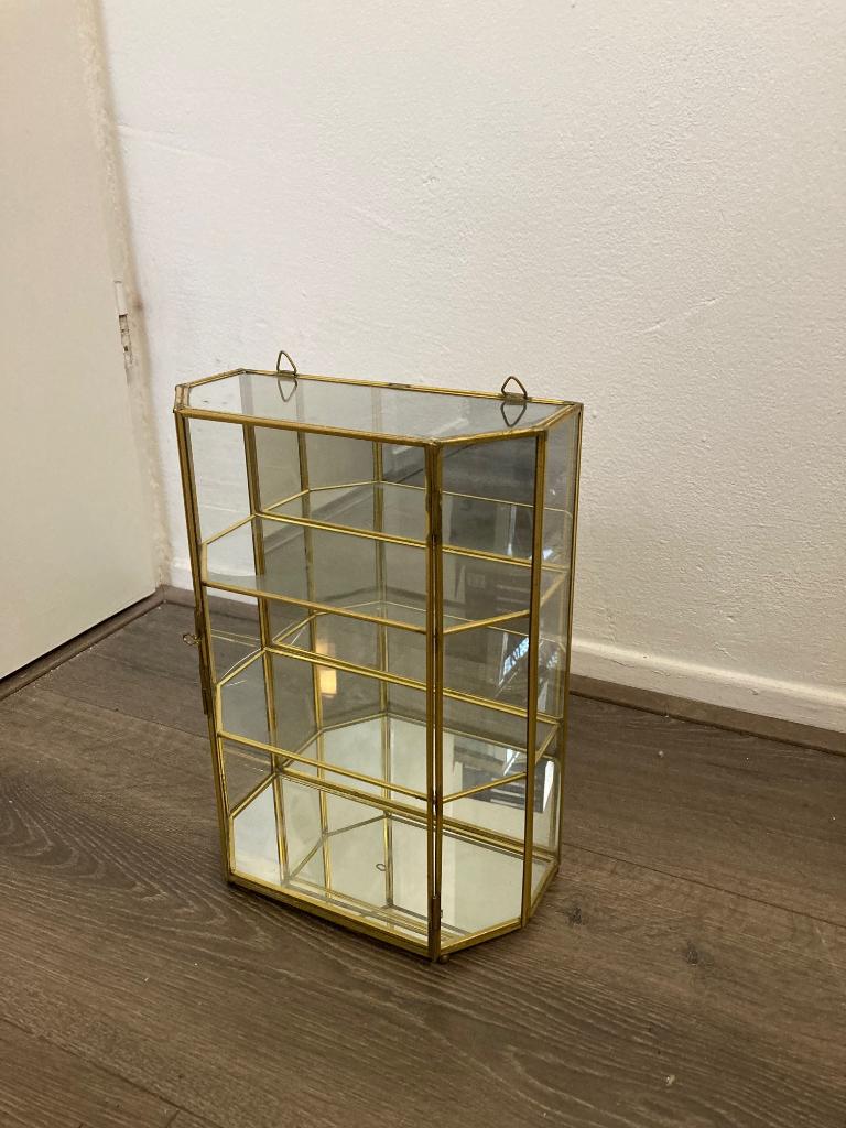 klein vitrine kastjes van glas en messing, Ophalen, Minder dan 50 cm, Gebruikt, Glas