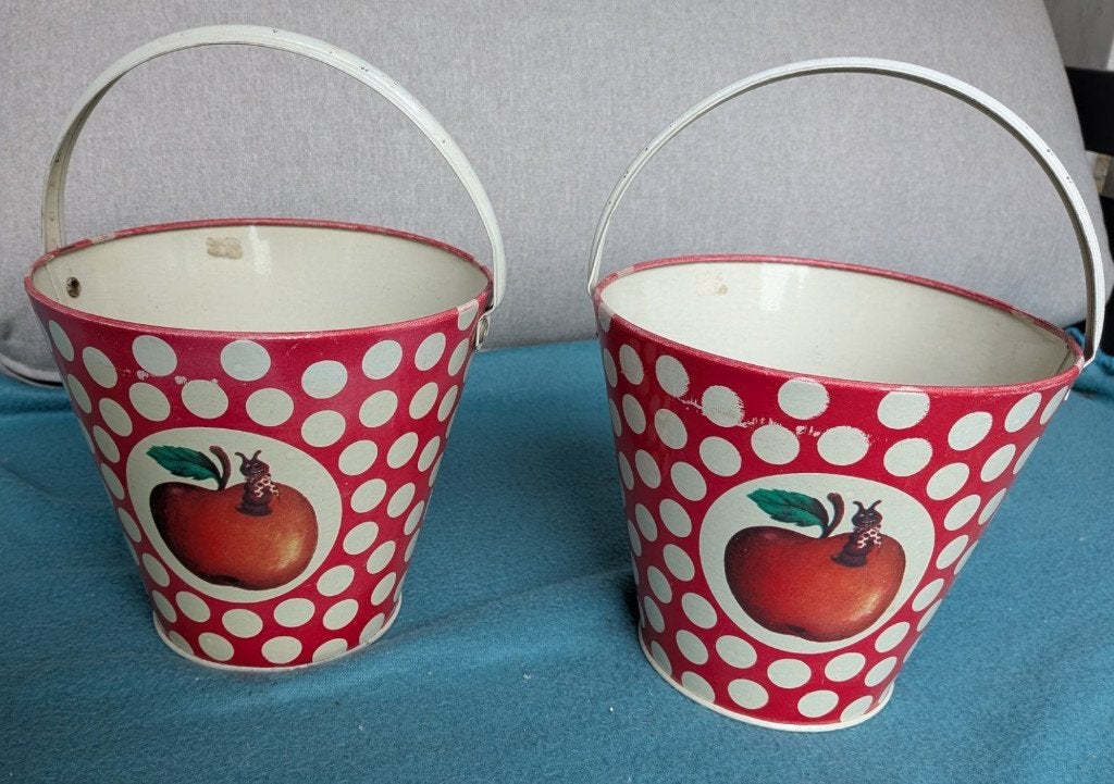 2x Vintage metalen kinder emmers rood met witte stippen, Ophalen of Verzenden, Overige typen