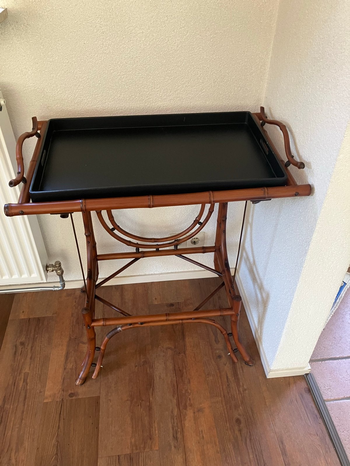 Vintage bamboe bijzettafel met afneembaar dienblad, Ophalen