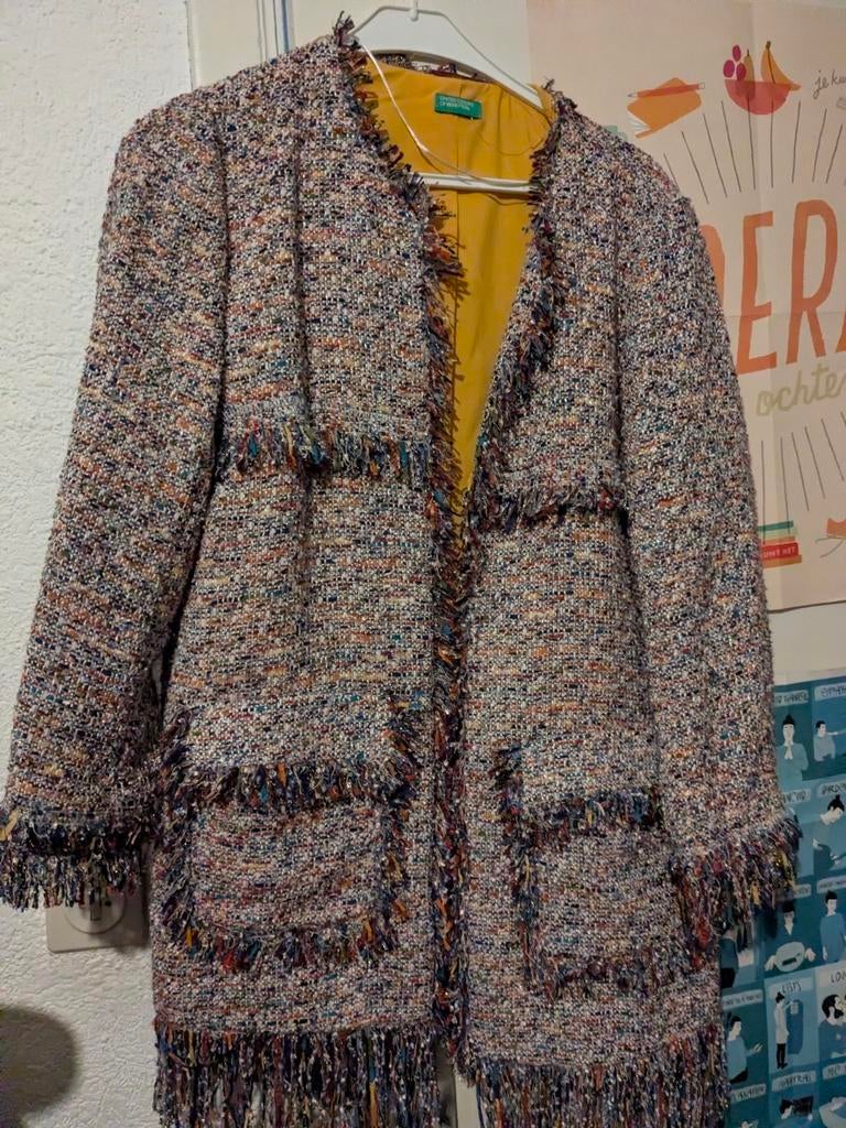 United Colors Of Benetton tweed jacket Blazer fringe trim 40, Ophalen of Verzenden, Zo goed als nieuw, Maat 38/40 (M)