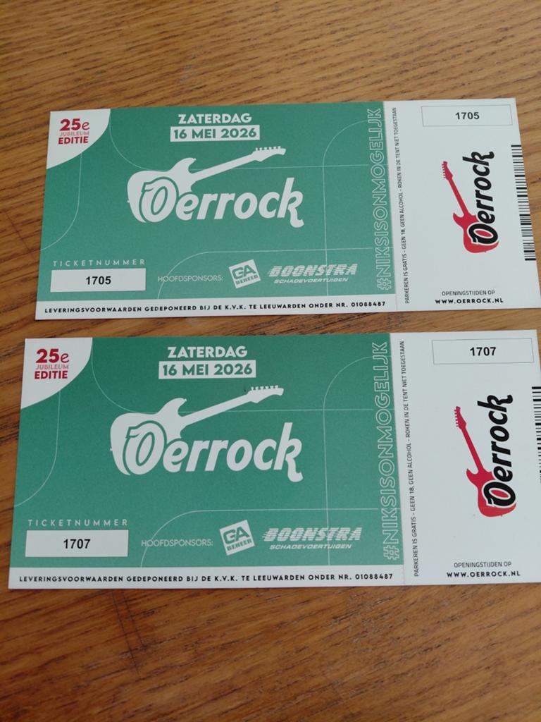 2 kaarten oerrock zaterdag 16 mei, Twee personen