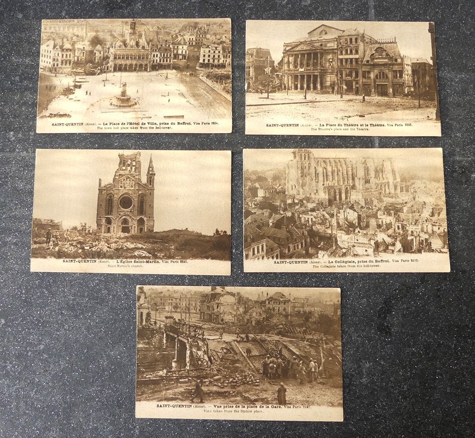Oude ansichtkaarten Saint-Quentin jaren '20 ansichten oorlog, Ophalen of Verzenden, Voor 1920, Ongelopen, Frankrijk