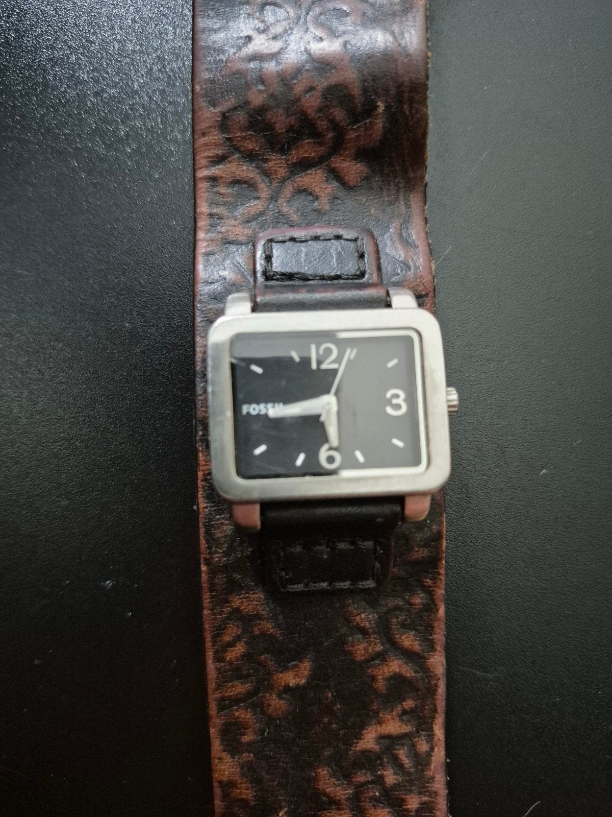 Fossil polshorloge met brede leren band, Zakhorloge, Staal, Fossil, Ophalen of Verzenden