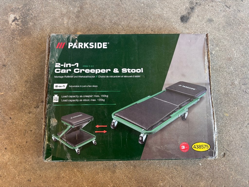 Parkside garage rolbed ligbed en kruk, nieuw in doos, Ophalen of Verzenden