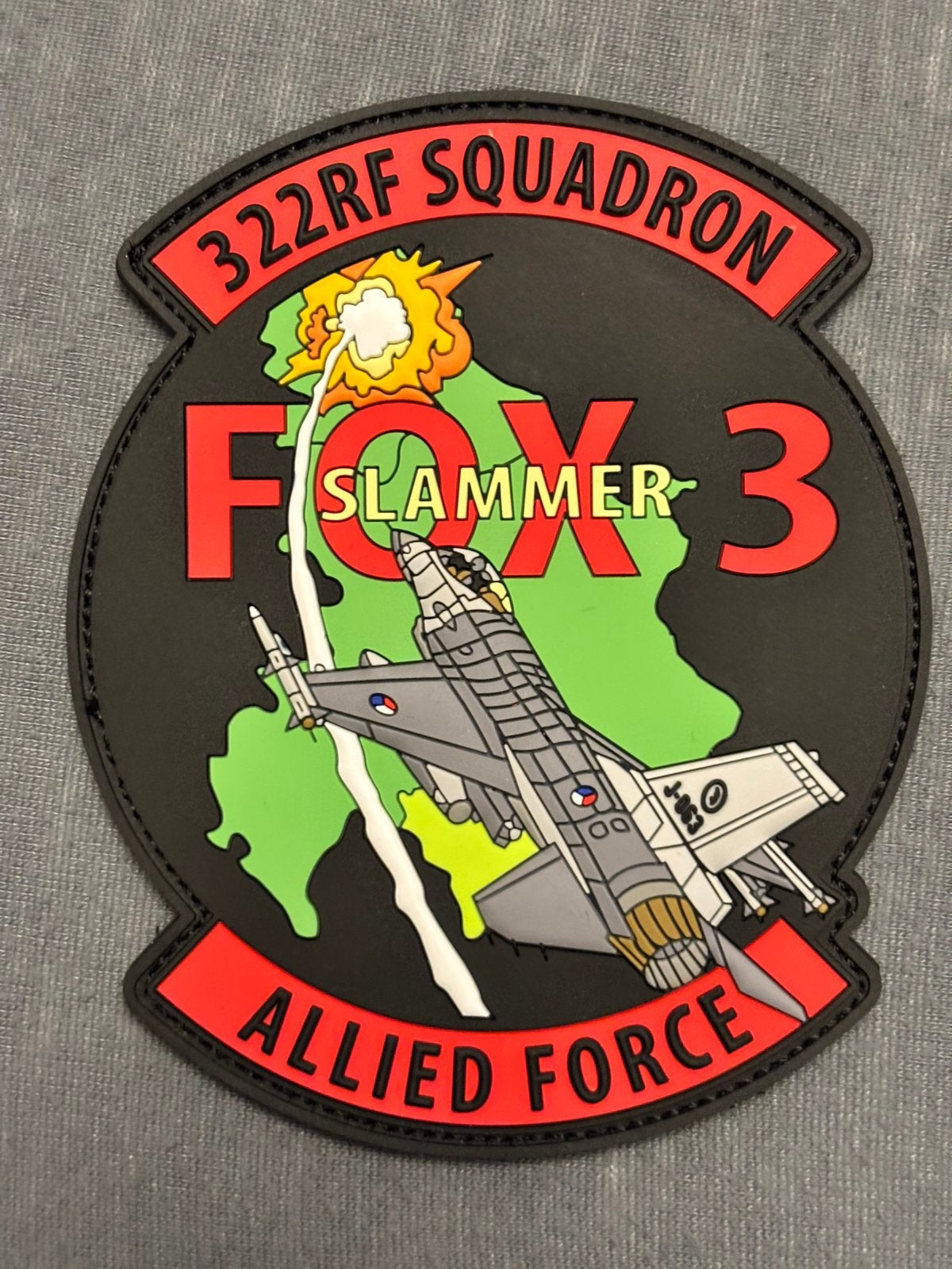 Pvc embleem 322 RF fox 3, Verzenden, Luchtmacht, Nederland, Embleem of Badge