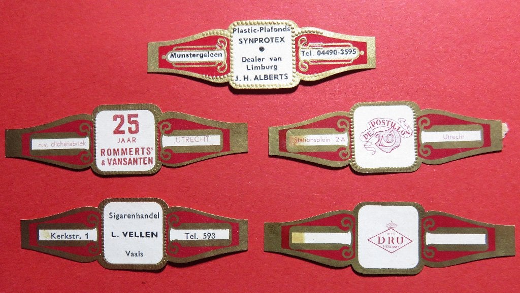 Sigarenbandjes reclamebandjes x5, Verzenden, Gebruikt, Sigarenbandjes