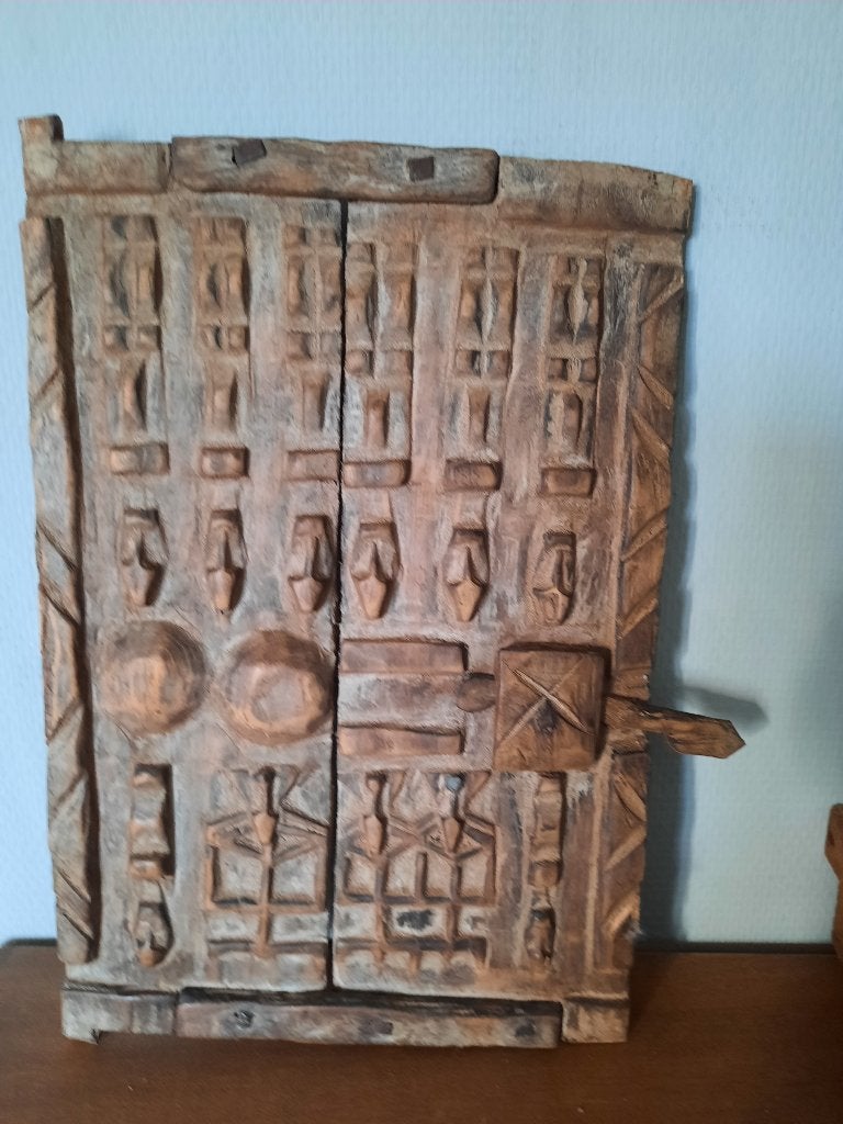 Handgesneden dogon luik (graanschuurluik Mali), Bruin, Handgemaakt, Afrika, Houtsnijwerk