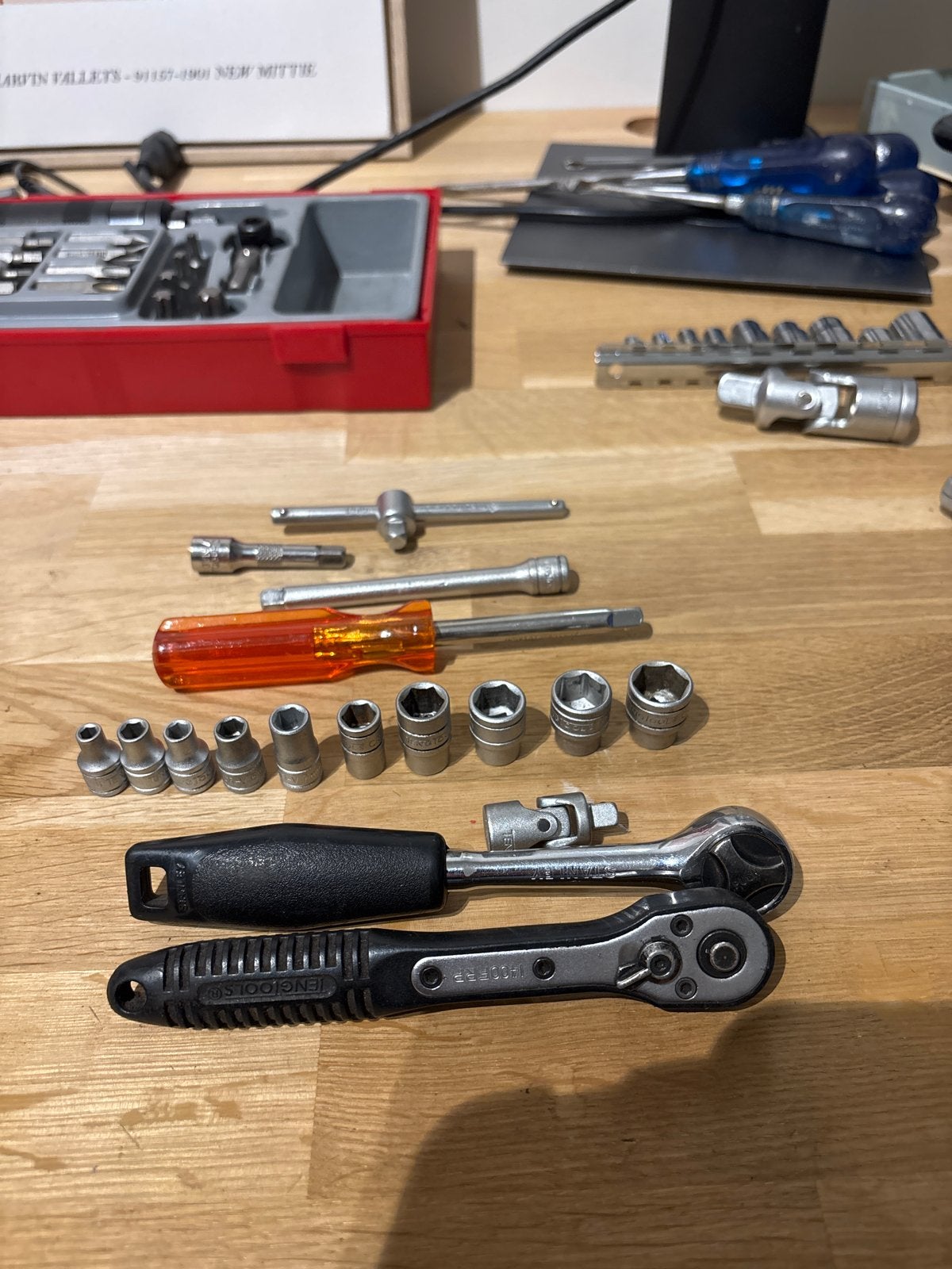 Gecombineerde 1/4" doppenset met 2 ratels (Stanley/Teng), Ophalen of Verzenden, Gebruikt, Gereedschapsset, Stanley
