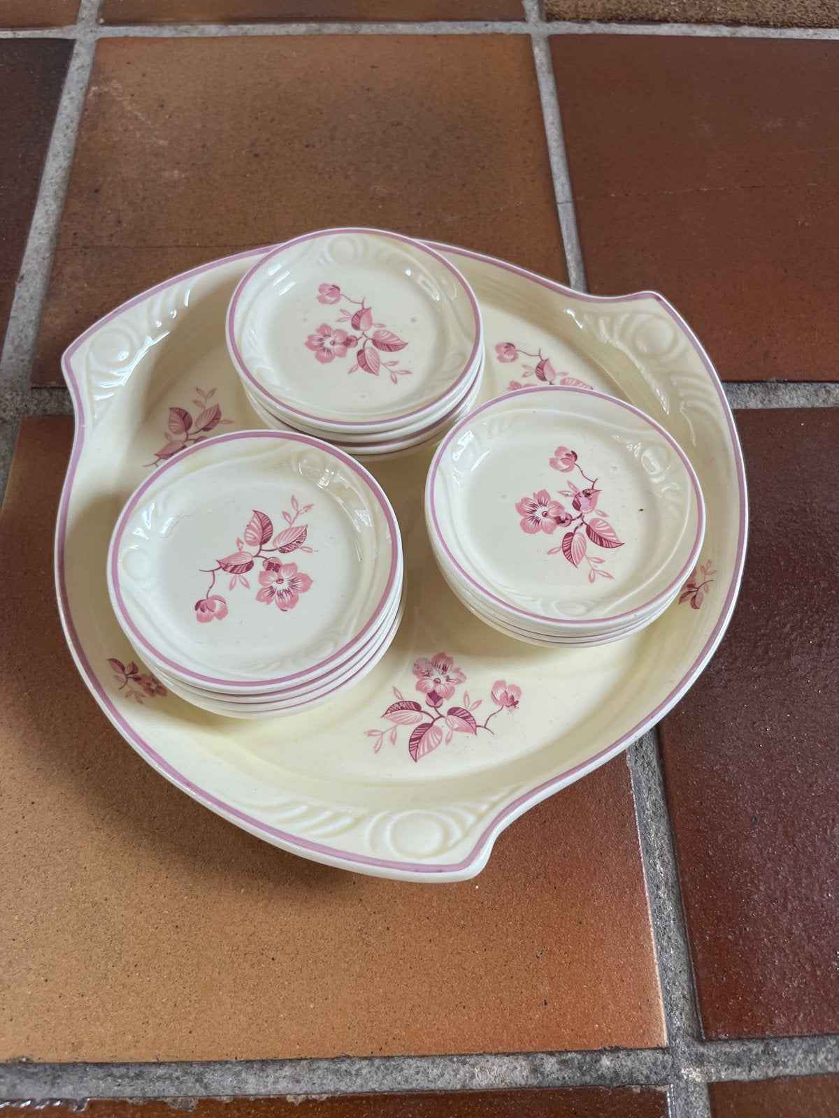 12-delige Antieke Petit Four Set Roze Bloem – Maastricht, Antiek en Kunst, Ophalen