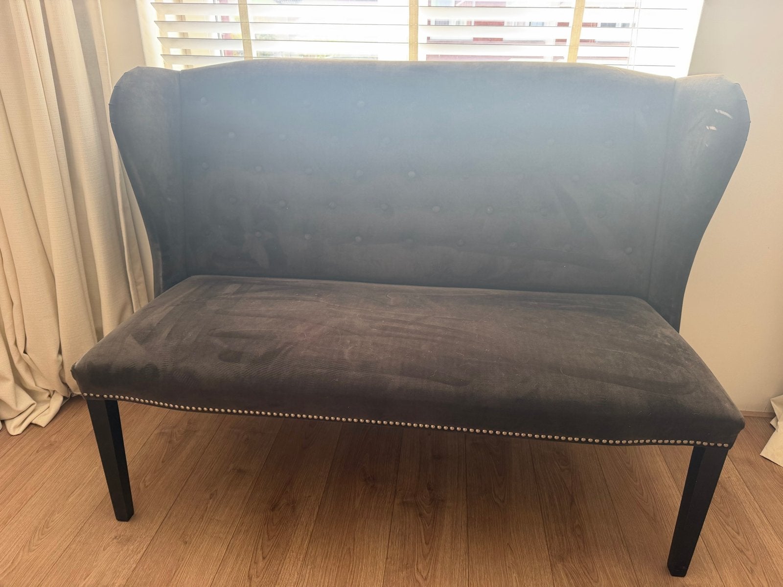 Luxe zwart velours loveseat / halbankje / eetkamerbank, Huis en Inrichting, Ophalen, Gebruikt, Minder dan 75 cm, Driepersoons