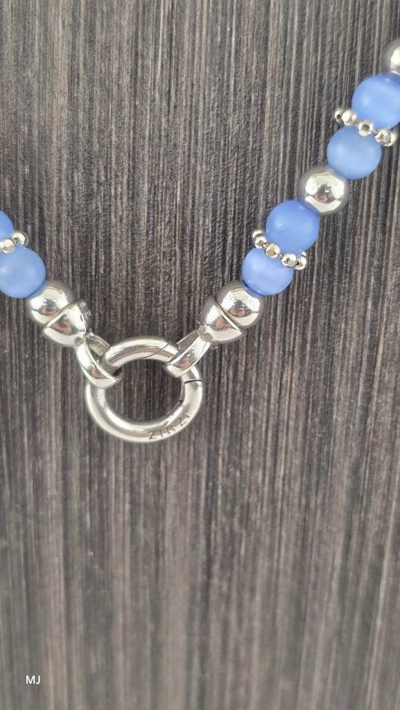 Zinzi collier met blauwe kralen                           M6, Gebruikt, Blauw, ., Ophalen of Verzenden