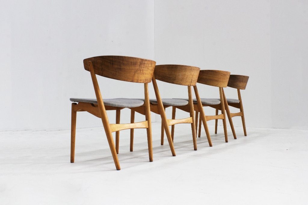 Vintage Deense eetkamerstoelen model 7 Helge Sibast, Gebruikt, Bruin, Vintage, Ophalen of Verzenden
