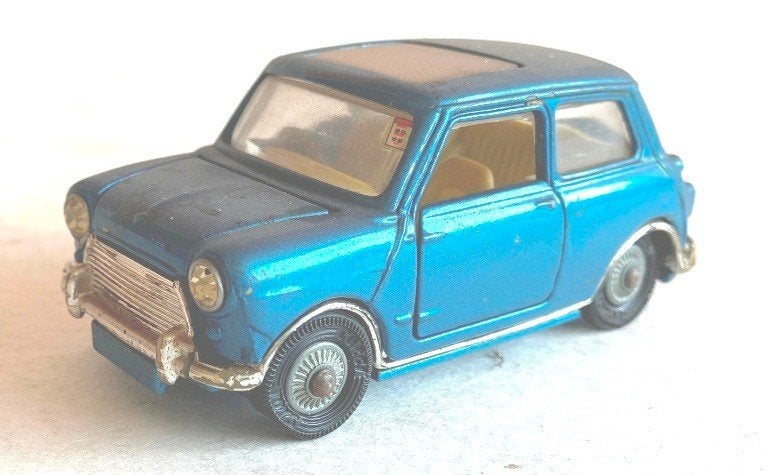 Mini Cooper magnifique blauw metallic sun roof Corgi # 334., Ophalen of Verzenden, Gebruikt, Auto, Corgi