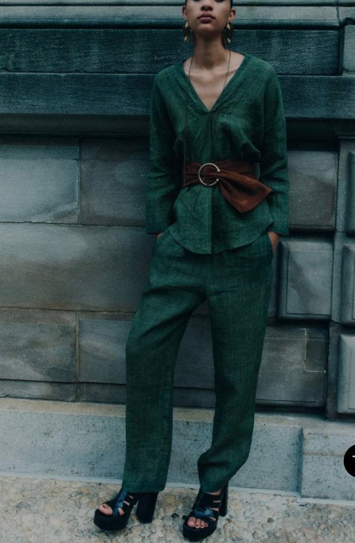 Zara linnen co-ord set , broek maat xl en blouse maat L, Ophalen of Verzenden, Zo goed als nieuw, Maat 46/48 (XL) of groter, Bruin