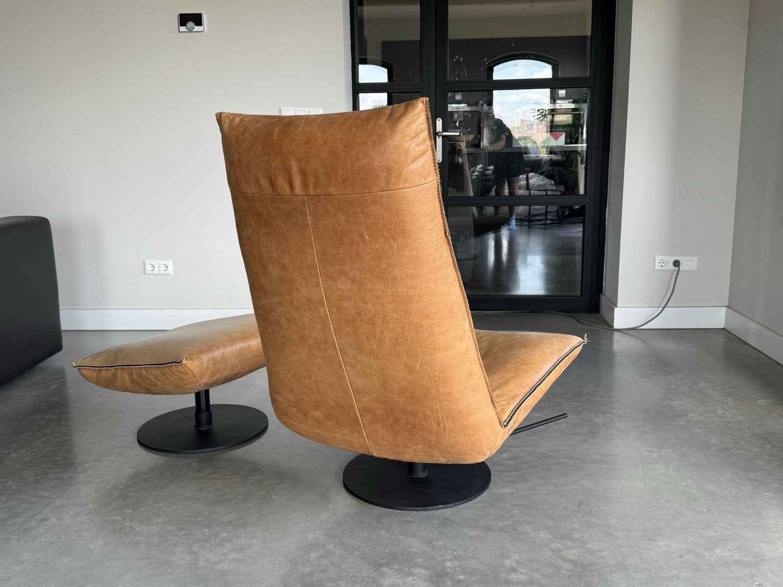 Leren Fauteuil met Hocker - Chill Line Design -, X, Leer, Ophalen of Verzenden, Zo goed als nieuw