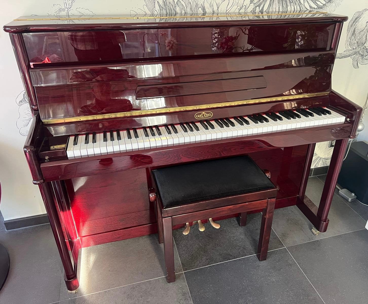 Bordeaux rode hoogglans piano Carl Ebel, Muziek en Instrumenten, Piano's, Ophalen, Gebruikt, Overige kleuren, Piano