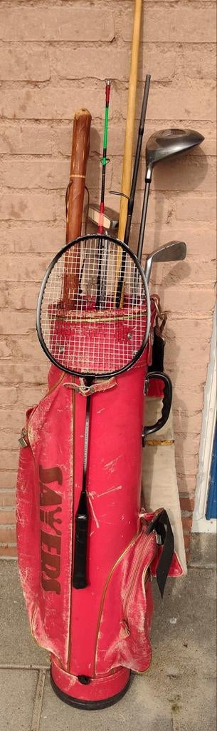 Ludiek pensioencadeau. Vintage leren golftas met inhoud., Hobby en Vrije tijd, Ophalen of Verzenden, Overige
