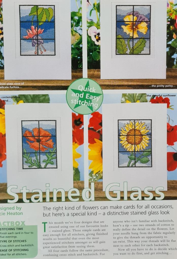 Borduurpatronen (4) bloemen in glas-in-lood, Ophalen, Nieuw, Handborduren, Patroon