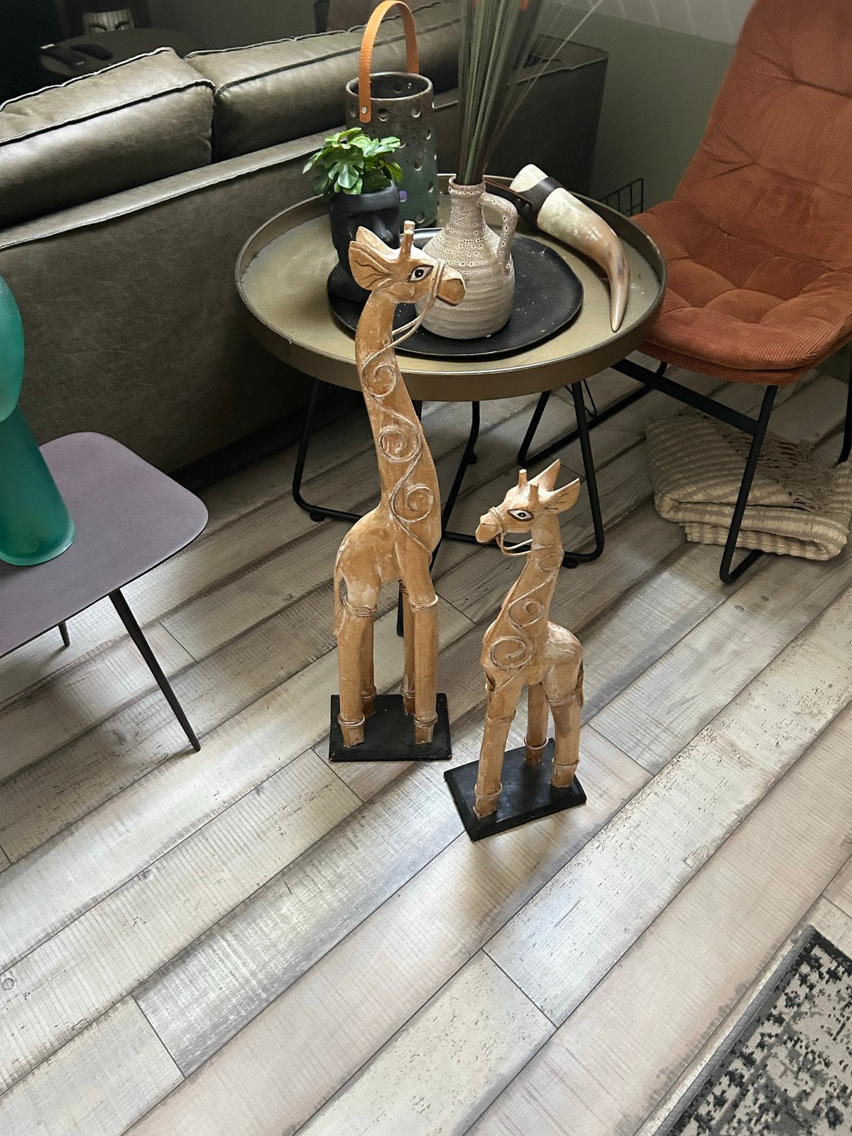 Houten Giraffen Decoratie Set - Afrikaanse Stijl, Ophalen, Hout, Boho, Zo goed als nieuw