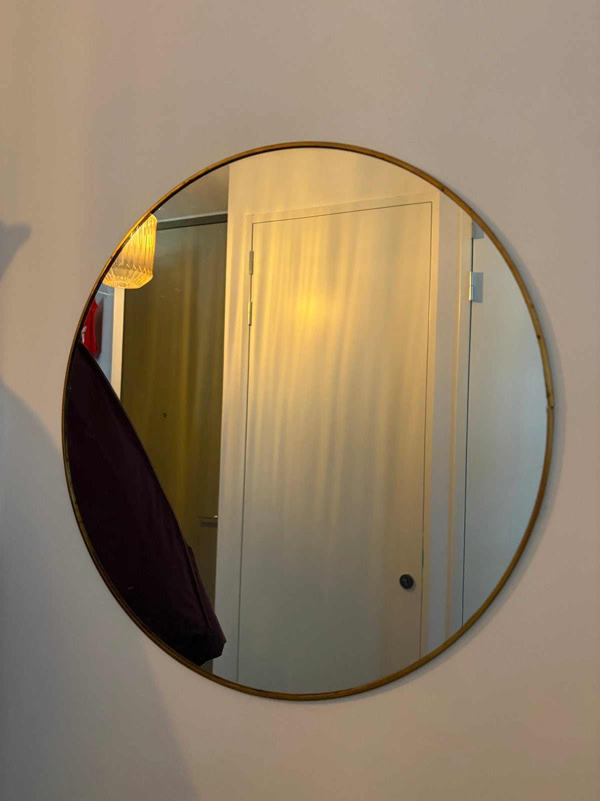 Ronde spiegel met gouden rand - 40 cm doorsnede, Minder dan 50 cm, Gebruikt, Rond, Ophalen of Verzenden