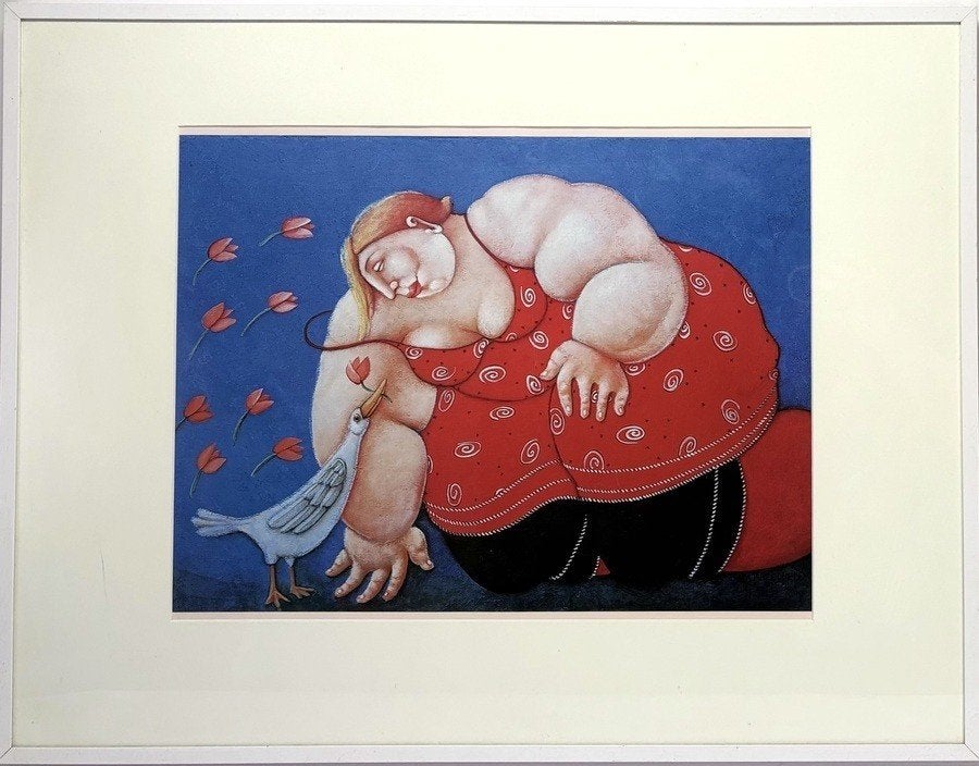 871. Print, Ada Breedveld - vrouw met witte vogel, 20e eeuw, Ophalen of Verzenden, Print, Print/reproductie
