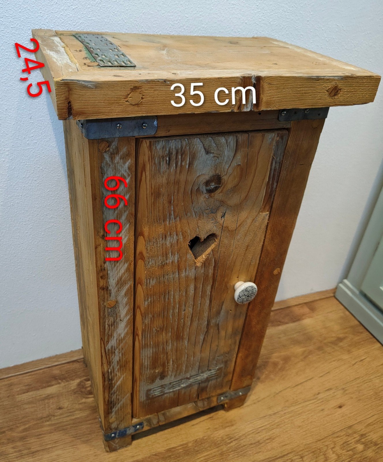 Handgemaakt nachtkastje/bijzetkastje van steigerhout, Ophalen, Gebruikt, Minder dan 45 cm, 55 tot 70 cm
