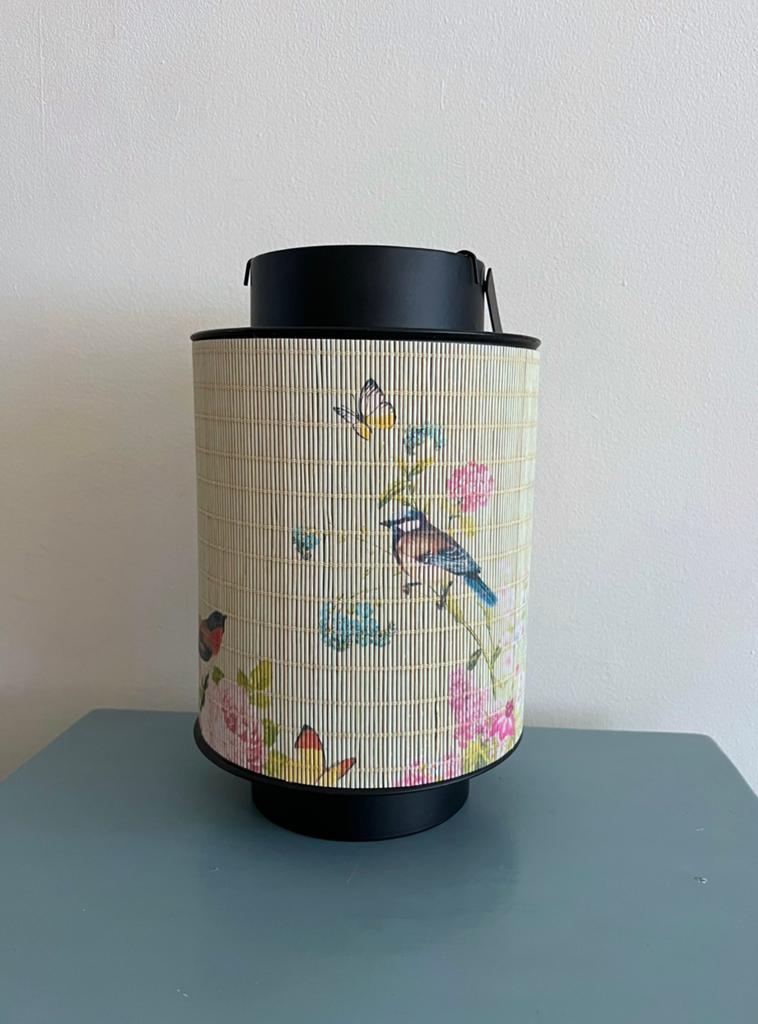 Sfeervolle lantaarn met bloemen- en vogelprint, Gebruikt, Ophalen of Verzenden, Tafellantaarn, Tafellantaarn