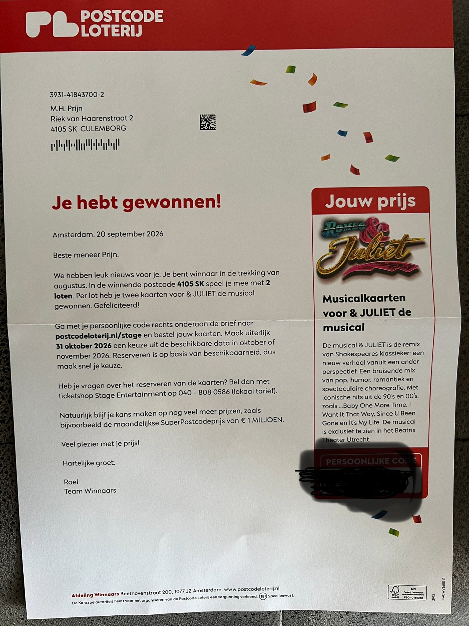 4 kaartjes musical Romeo&Juliet, Tickets en Kaartjes, Drie personen of meer
