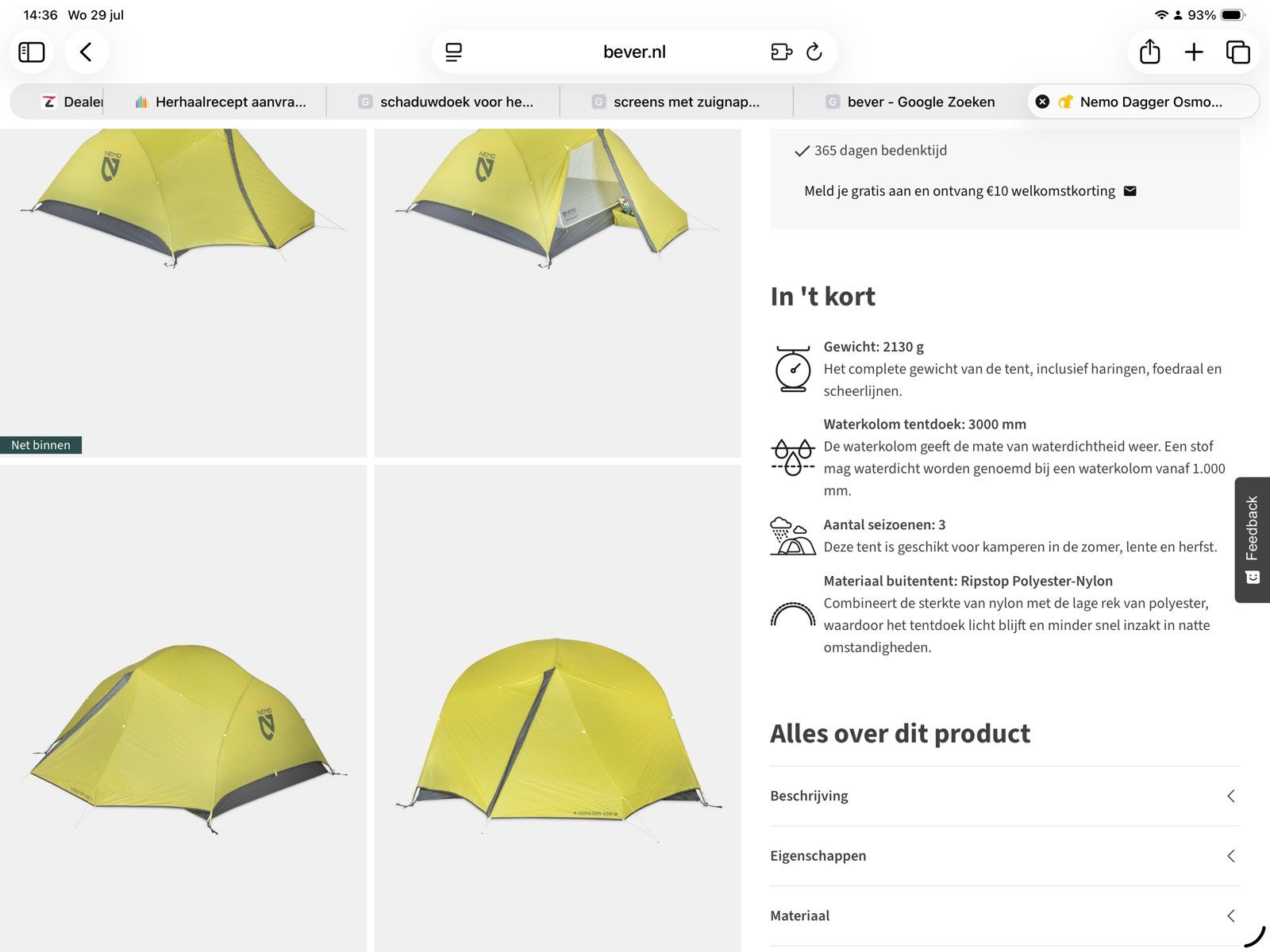 Nemo Osmo Ridge 3-persoons tent - 2025. als nieuw, Caravans en Kamperen, Ophalen of Verzenden, Zo goed als nieuw, Tot en met 3