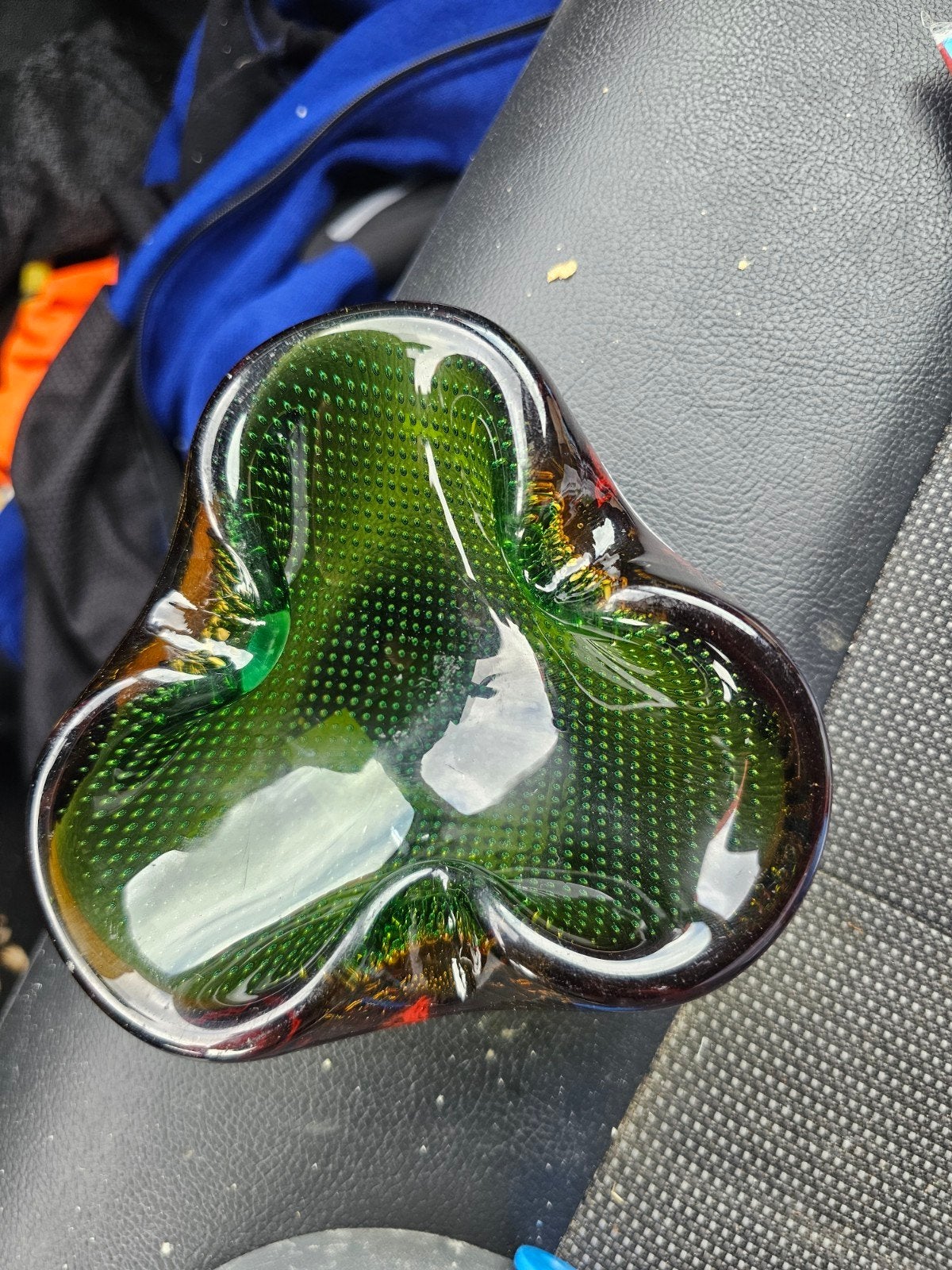 Vintage Murano groene en amberkleurige Bullicante kunstglaze, Ophalen of Verzenden