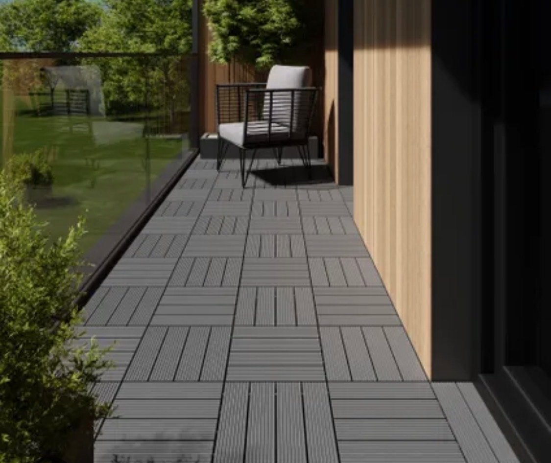 TecTake WPC tuintegels houtlook grijs - 11 stuks, Ophalen, Nieuw, Composiet
