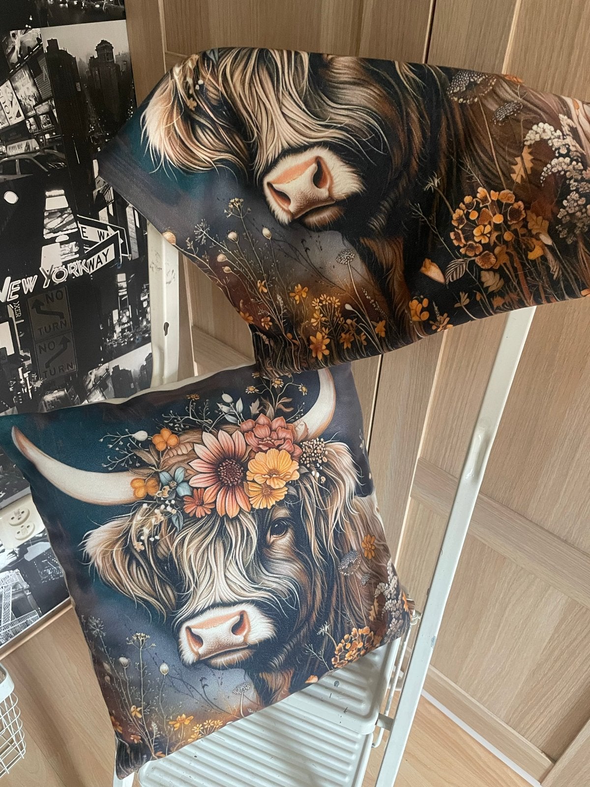 Sierkussens (hoes) met Schotse Hooglander print, wasbaar, Ophalen of Verzenden, Zo goed als nieuw, Bruin, Vierkant