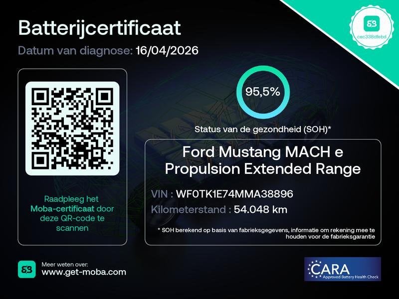 Ford Mustang Mach-E Extended RWD 98 kWh 294pk | 95,5% SOH |, Auto's, Gebruikt, 610 km, Origineel Nederlands, SUV of Terreinwagen