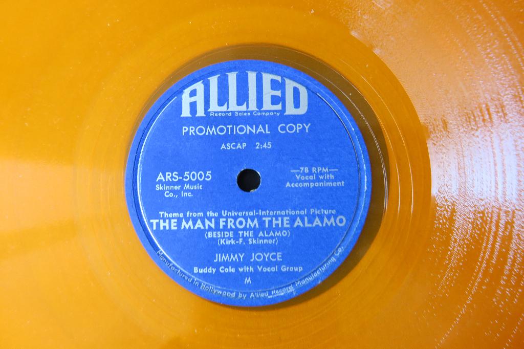 Jimmy Joyce The man from the alamo 78 rpm jukebox wurlitzer, Ophalen of Verzenden, Voor 1960, Gebruikt, 10 inch