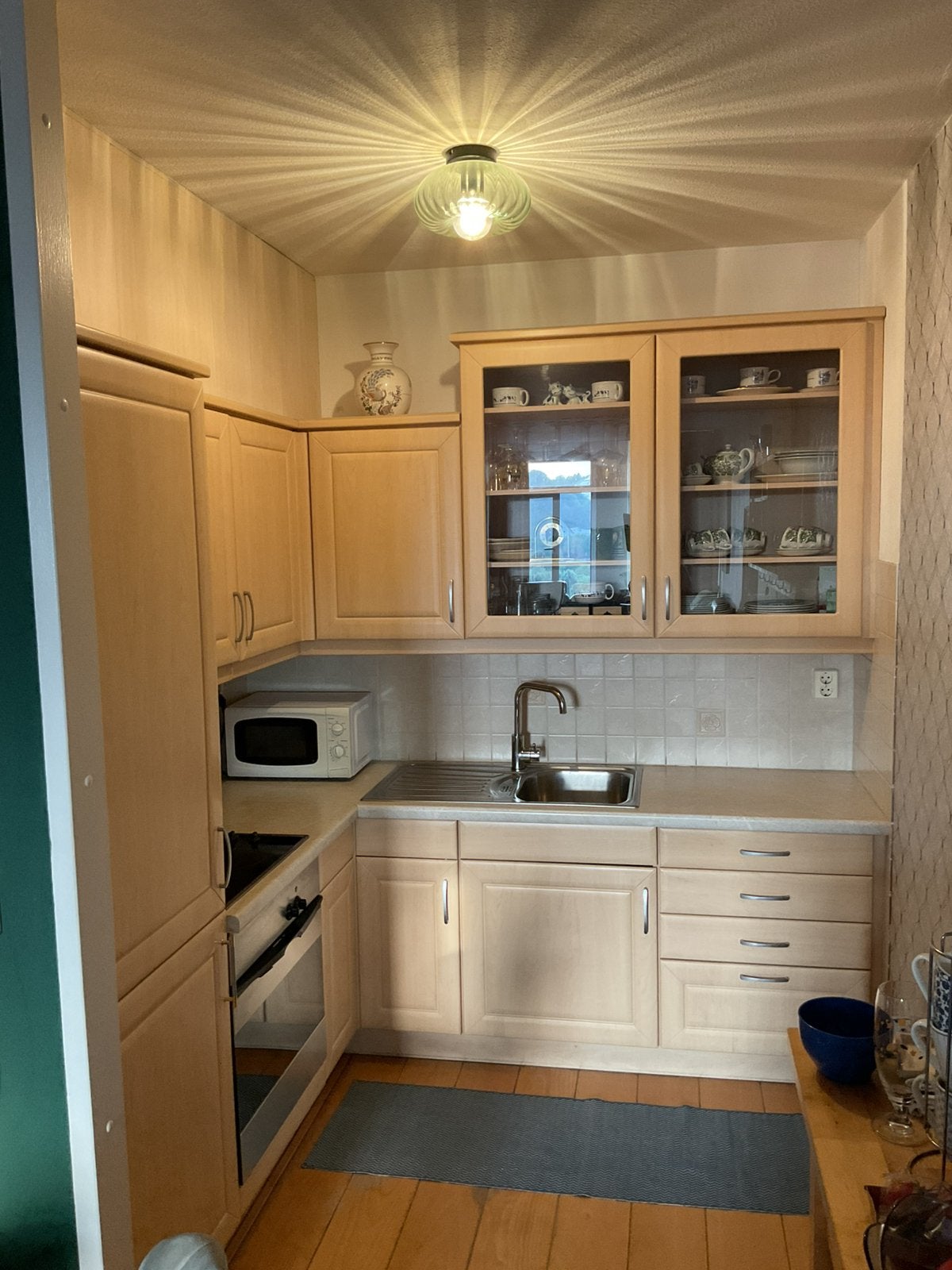 Keuken beige hout look 2.15/2.15 cm, Huis en Inrichting, Keuken | Complete keukens, Ophalen, Gebruikt, Overige kleuren, Hoekkeuken