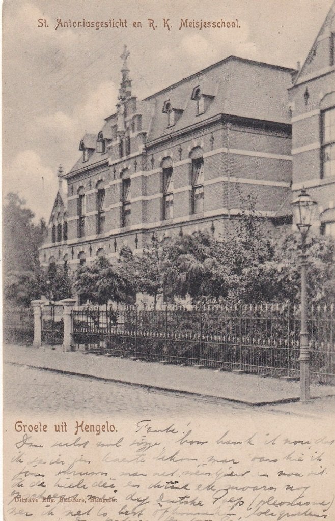 Hengelo, School, 1902., Verzenden, Voor 1920, Gelopen, Overijssel
