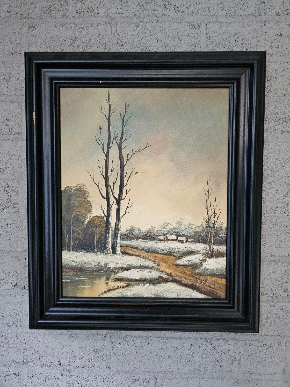 Schilderij P. Collyn - Winters Landschap (55x65 cm), Doek, Ophalen of Verzenden, Gesigneerd, Landschap