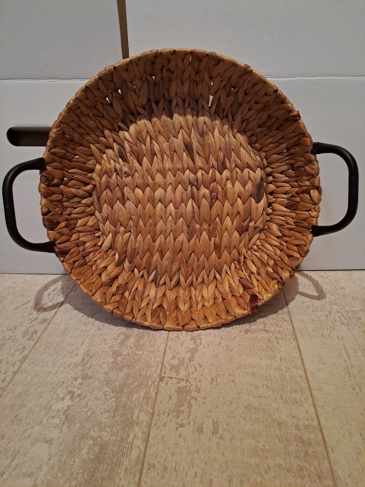 Ronde rieten schaal met handvatten - 40cm, Gebruikt, Schaal, Rond, Ophalen of Verzenden
