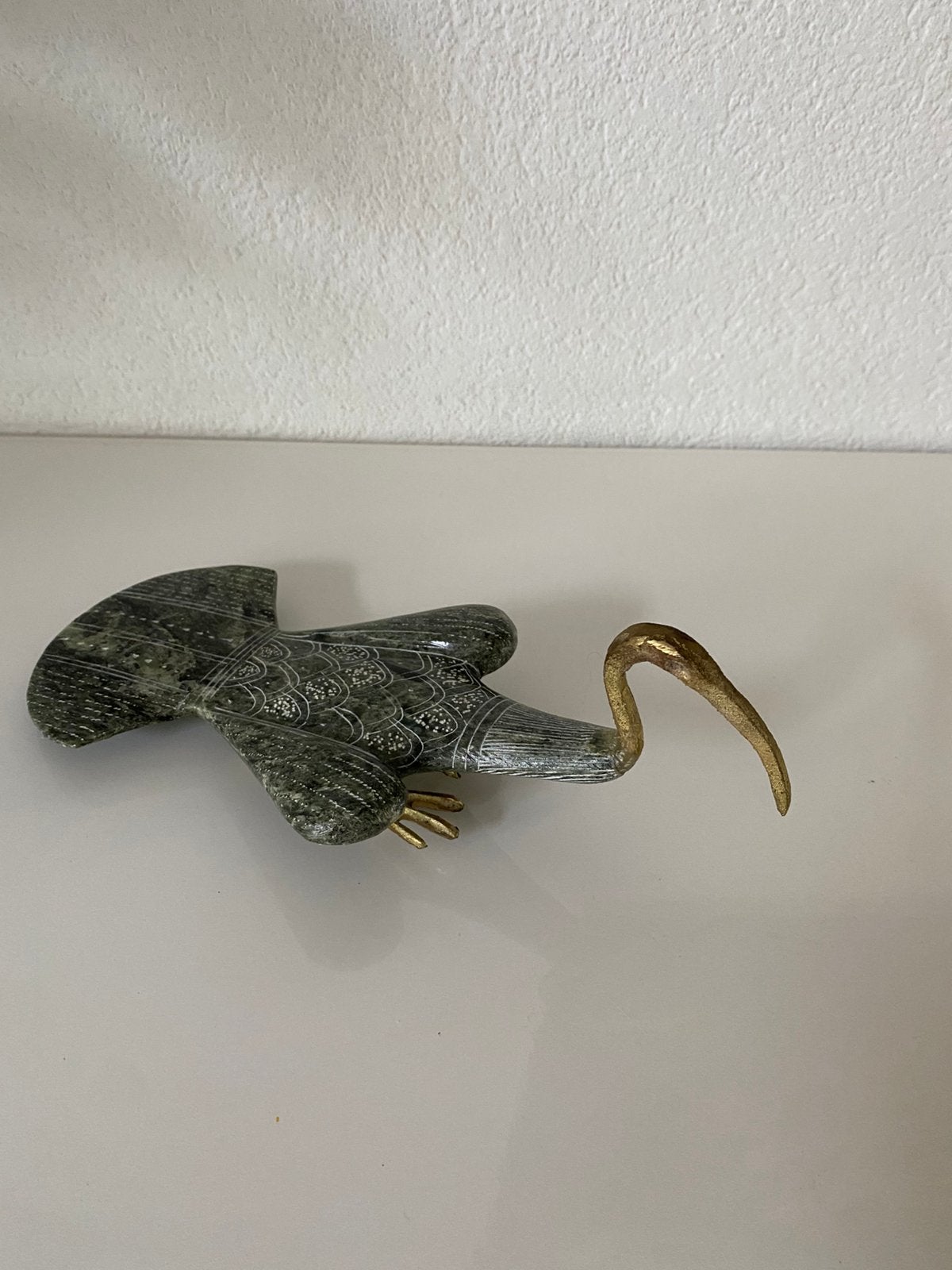 Vintage/retro beeldje Egyptische ibis, koper/steen, Ophalen