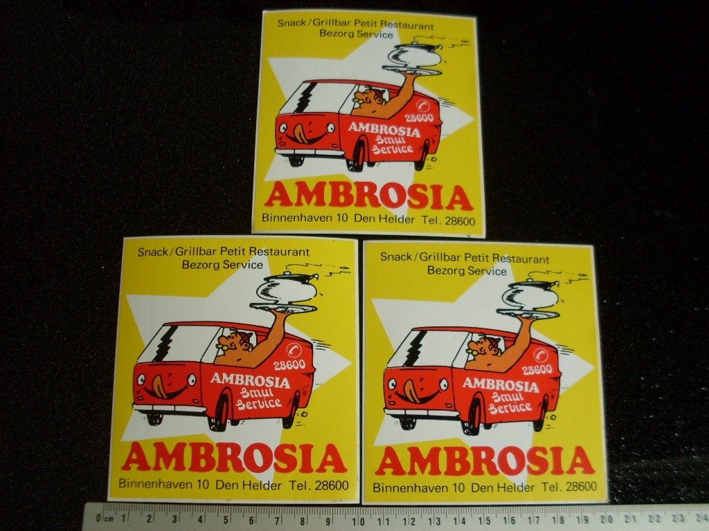 3x sticker ambrosia den helder snack grillbar restaurant, Verzenden, Zo goed als nieuw, Bedrijf of Vereniging