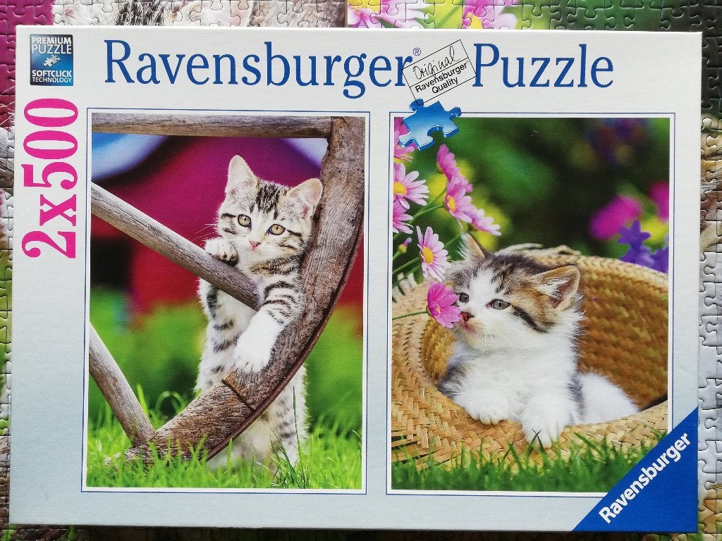 Puzzelbox 2 x 500 stukjes: Speelse Katjes, Ophalen of Verzenden, 500 t/m 1500 stukjes, Gebruikt, Legpuzzel