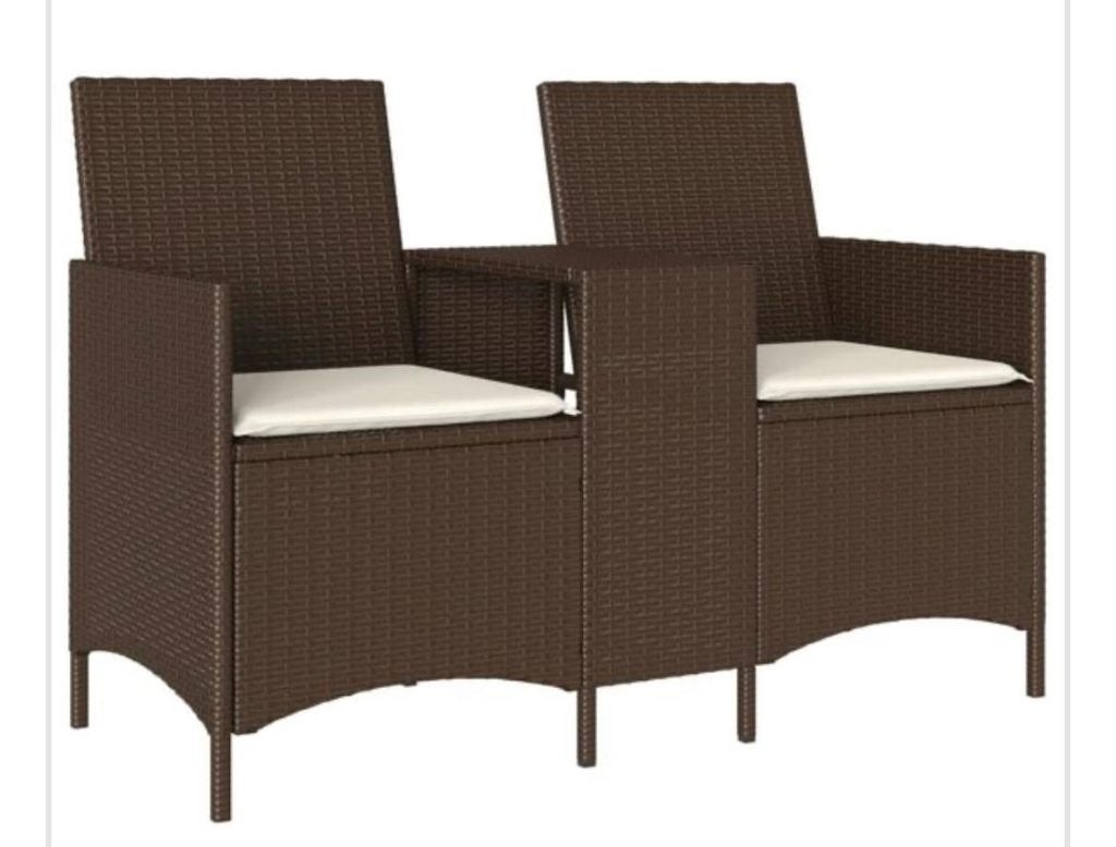 2-zits tuinbank PE-rattan met geïntegreerde tafel z.g.a.n., Ophalen, Zo goed als nieuw, Kunststof