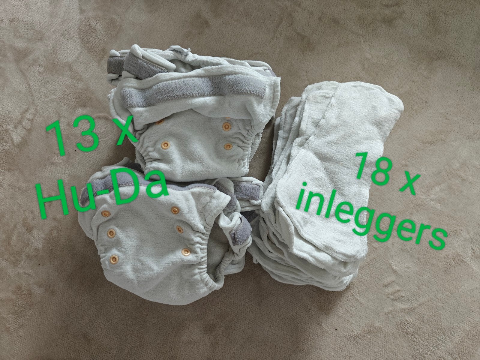 Hu-da One Size Wasbare Luiers (13x) + Inleggers (18x), Ophalen of Verzenden, Zo goed als nieuw