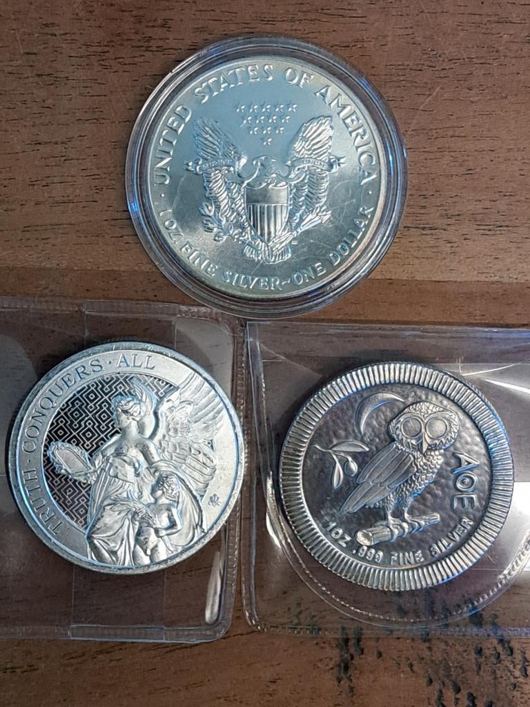 3 zilveren ounce munten divers, Postzegels en Munten, Ophalen of Verzenden, Zilver