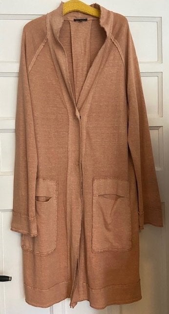 Mt 4 44/46/48 Oska lang beige roze katoenen vest, Beige, Maat 46/48 (XL) of groter, Ophalen of Verzenden, Zo goed als nieuw