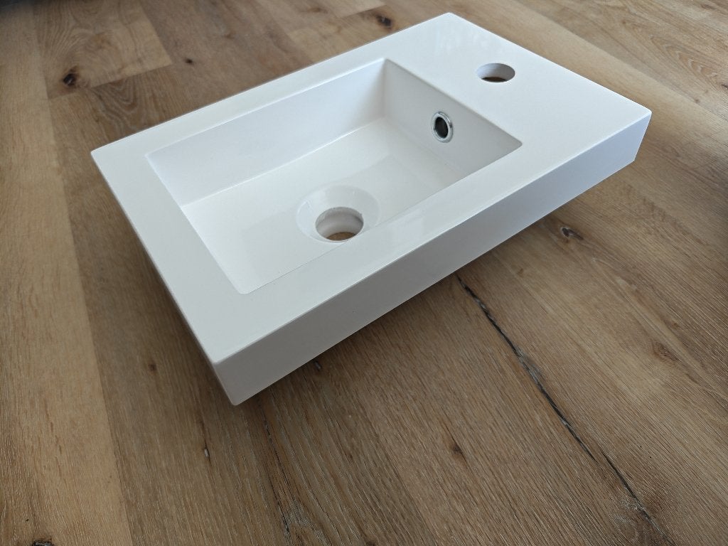 Kleine WC wasbak mineraalmarmer (40 x 26), Ophalen of Verzenden, Nieuw, Steen, Wastafel
