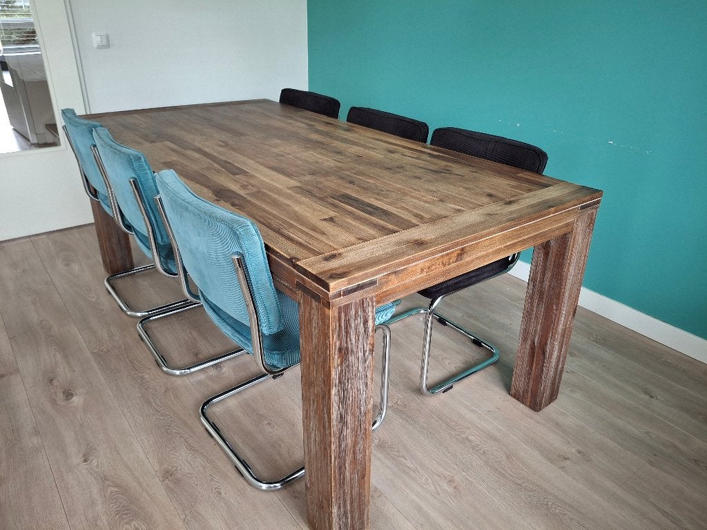 Eettafel massief acacia hout, 200x100 cm, Ophalen, Gebruikt, 100 tot 150 cm, 200 cm of meer